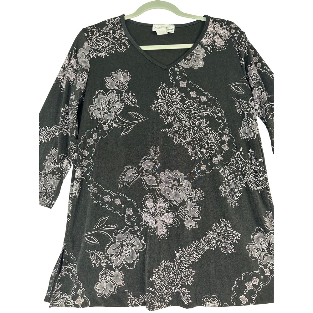 Vintage Carolyn Strauss Floral Top Womens S Black 90s Y2K made in the USA - Picture 2 of 7